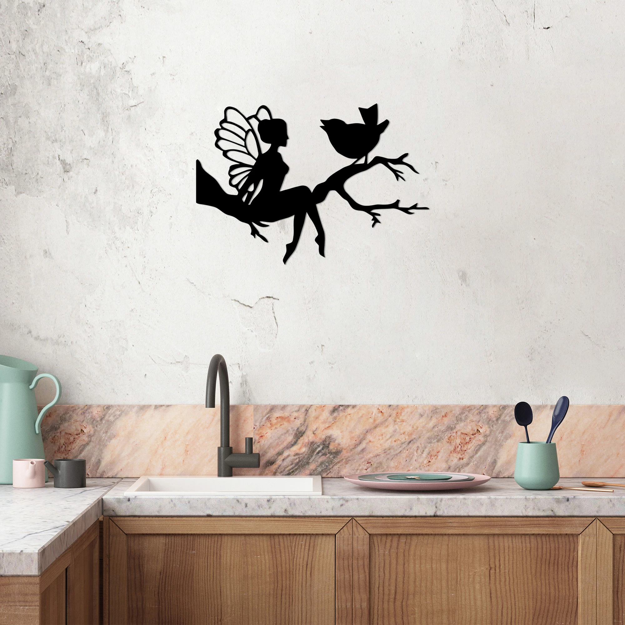 Aksesor dekorativ metalik për mur, Wallity, zanë, 70x48cm
