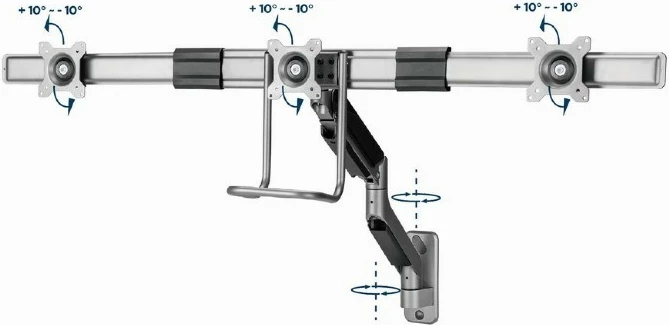 Mbajtës muri për 3 monitorë Gembird MA-WA3-01, 17-27 inç, i zi