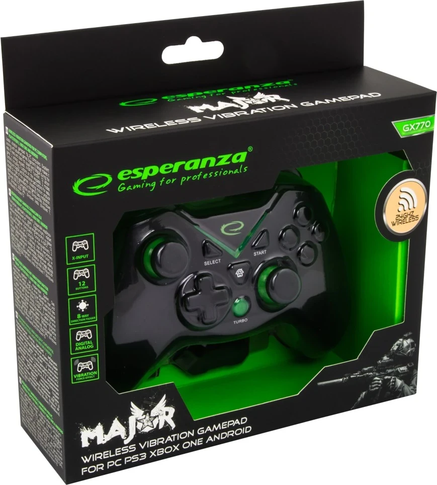 Kontroller Gaming Esperanza EGG112K për PS3, Xbox One, PC, i zi