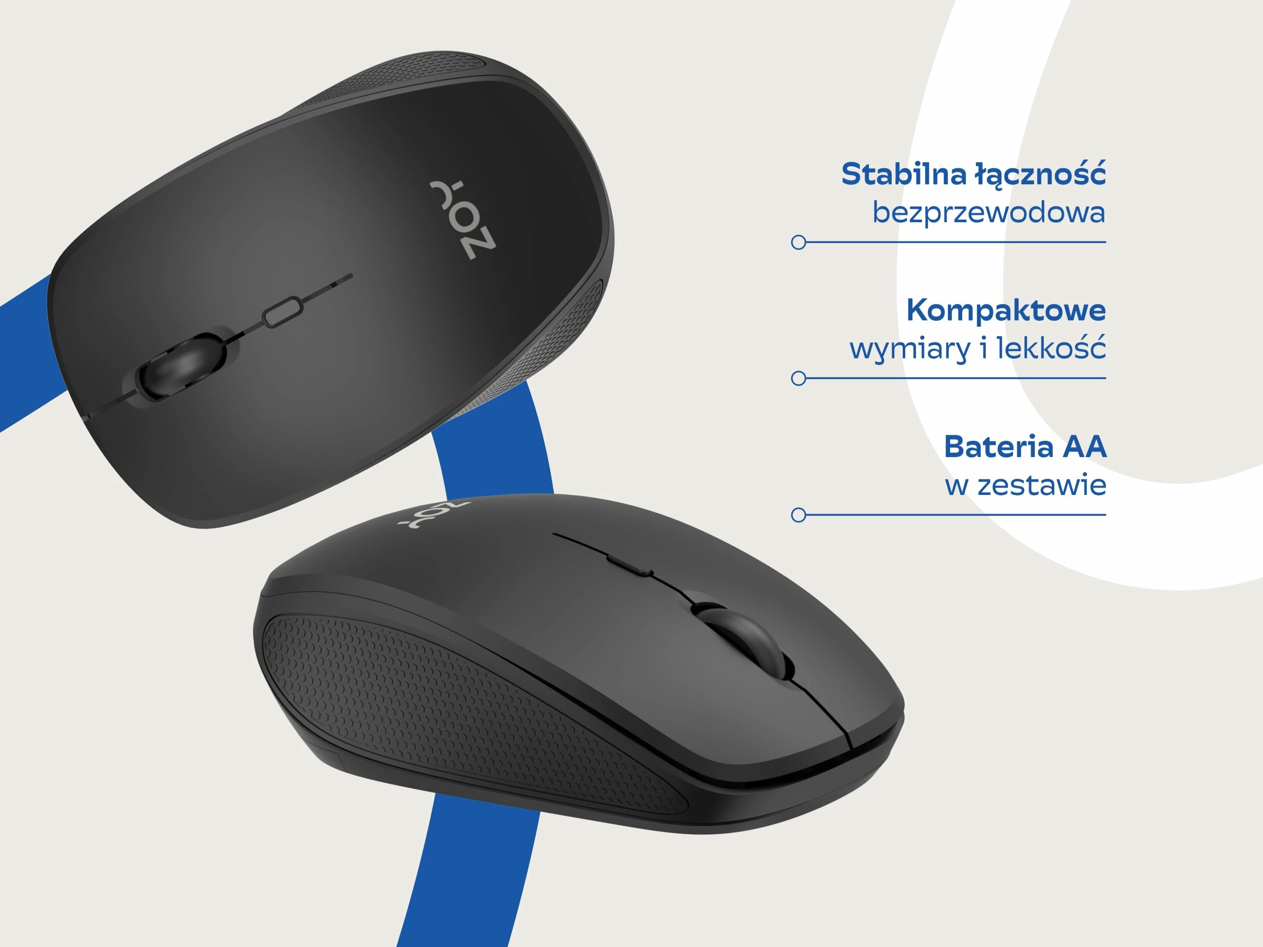 Maus wireless ZOY ZMS28 1600 DPI, 4 butona, receiver USB, i zi/grafit, set me bateri AA