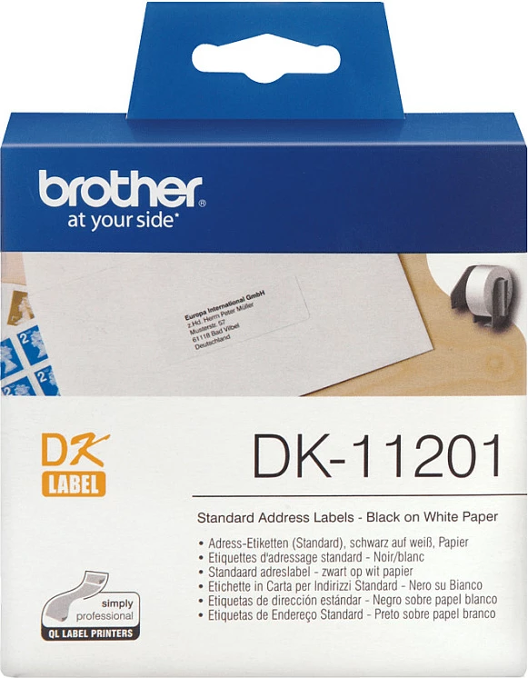 Etiketa adrese Brother DK-11201, 54 mm, 400 copë, bardhë/zi