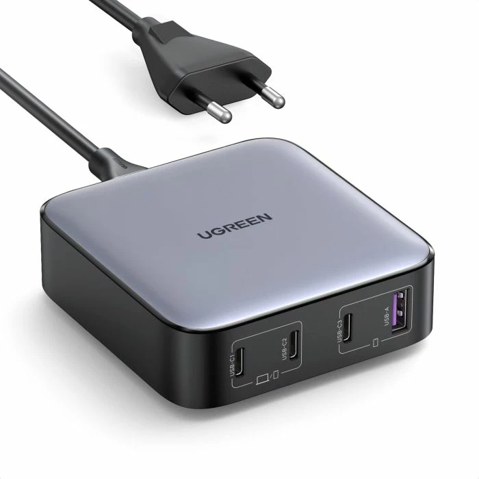 Karikues desktop GaN USB-C UGREEN Nexode 100W (MPN 90928), 3x USB-C + 1x USB-A, kabllo rryme 2m, gri e errët