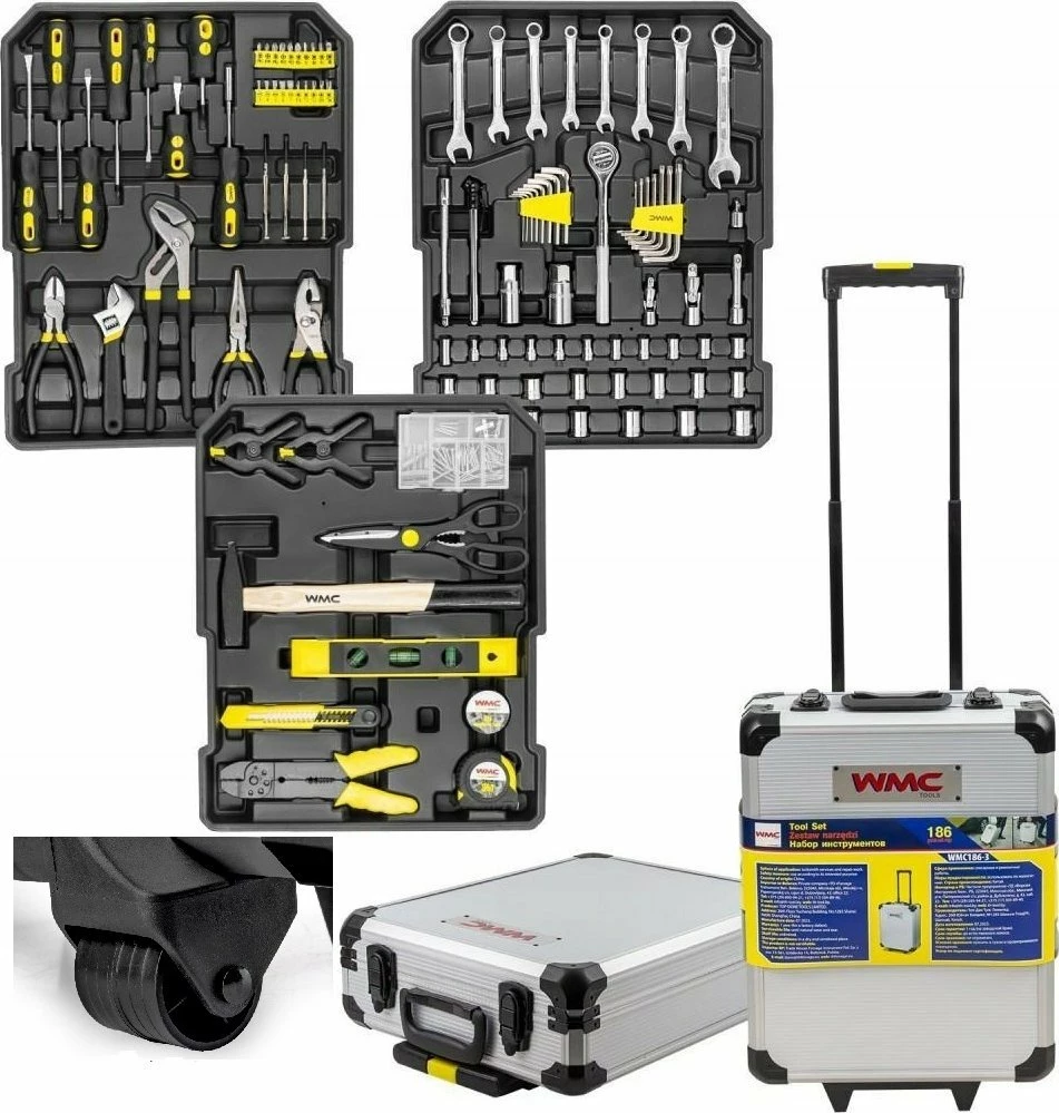 Set veglash WMC WMC-186-3 186 copë, zi/verdhe, në valixhe