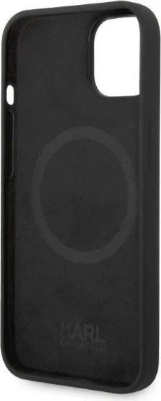 Mbështjellës Karl Lagerfeld KLHMP14MSNCHBCK për iPhone 14 Plus 6.7", silikon, MagSafe, zi