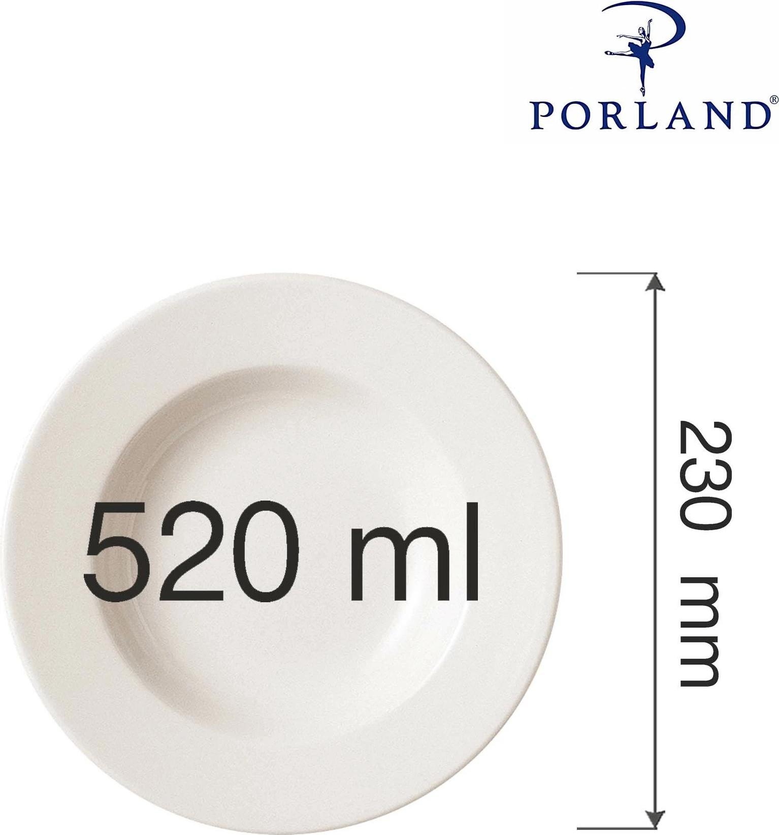 Pjatë porcelani Porland Dove 23 cm 520 ml, krem, set 6 copë