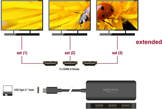Adapter USB-C DeLOCK, MST 3x HDMI, 4K 60Hz, i zi