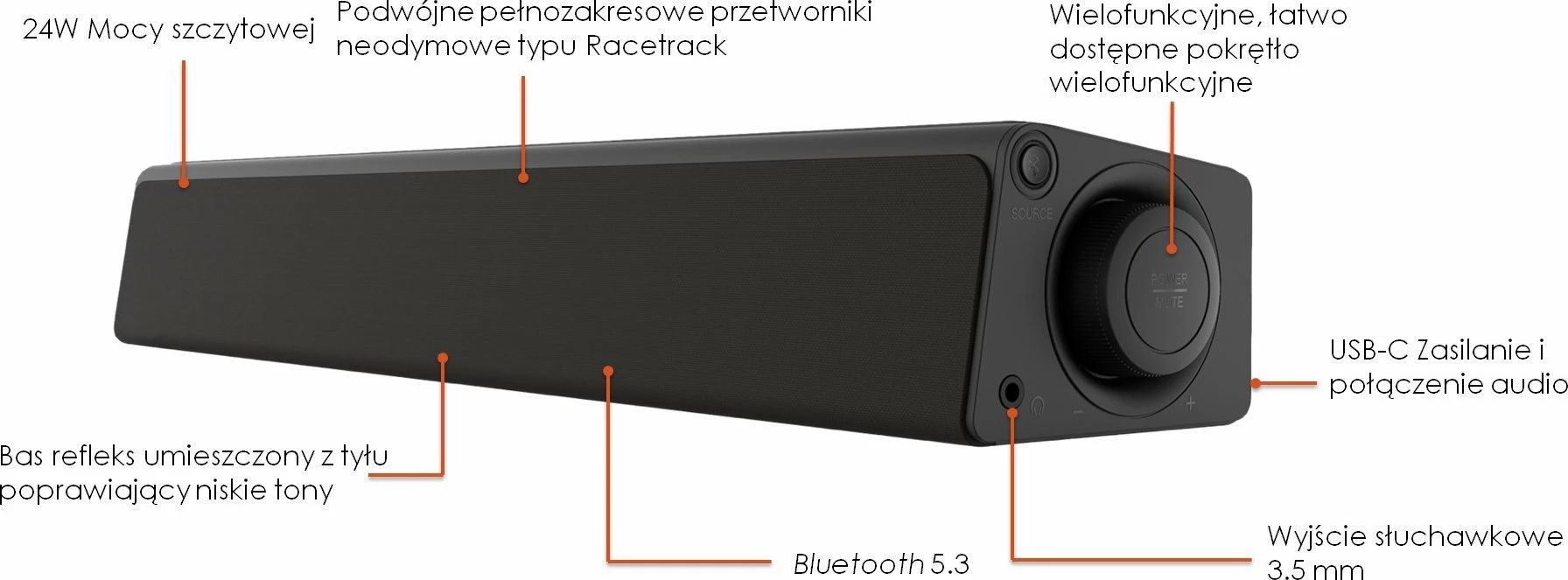 Soundbar Creative Stage SE Mini, 2.0, Bluetooth 5.3, USB-C, 24W peak, e zezë
