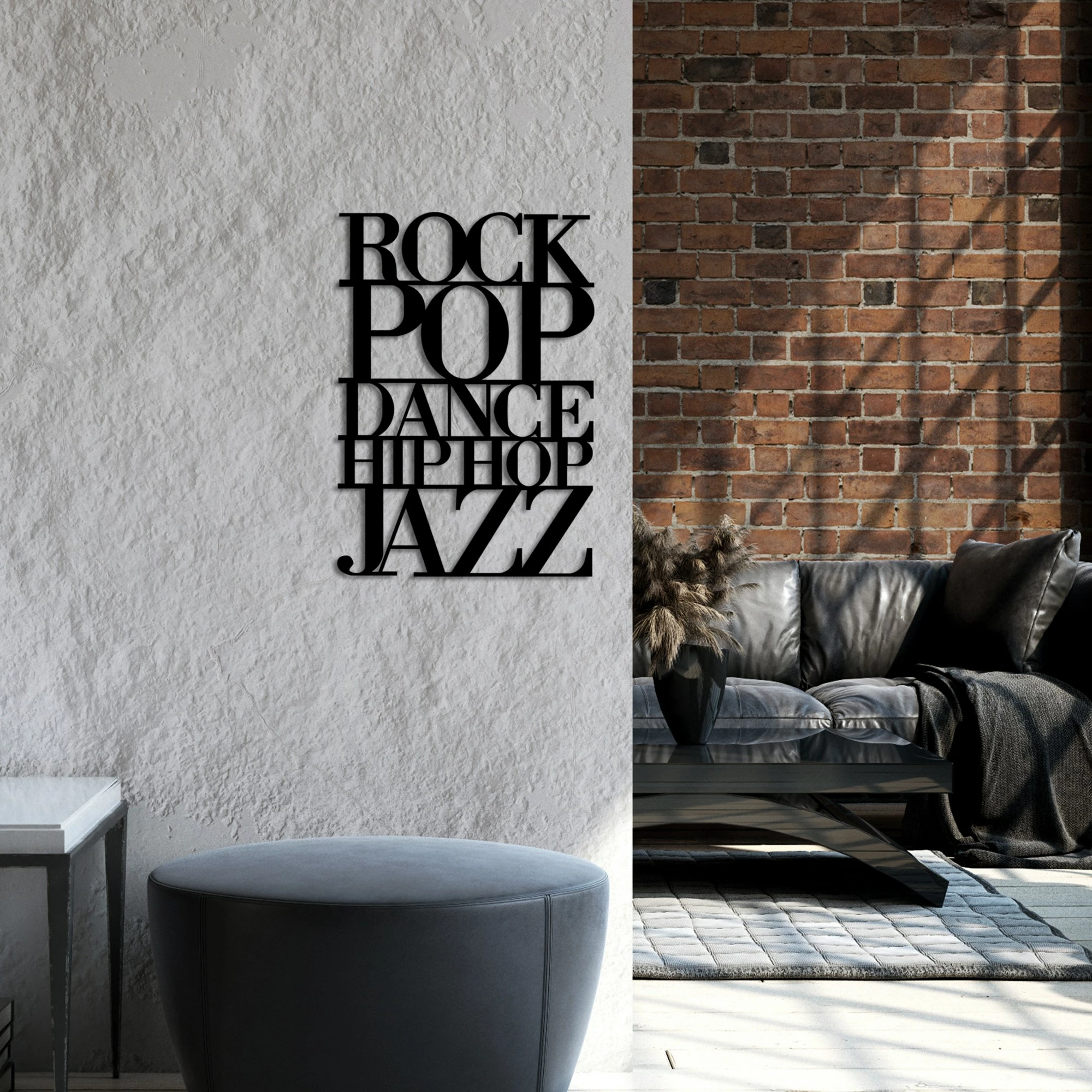 Aksesor dekorativ metalik për mur, Wallity, We Love Music - M, ngjyrë e zezë, 57x40cm