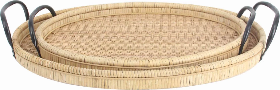 Set tabakash KAMIRA, 2 copë, ratan natyral, doreza të zeza, 62x39x10 cm