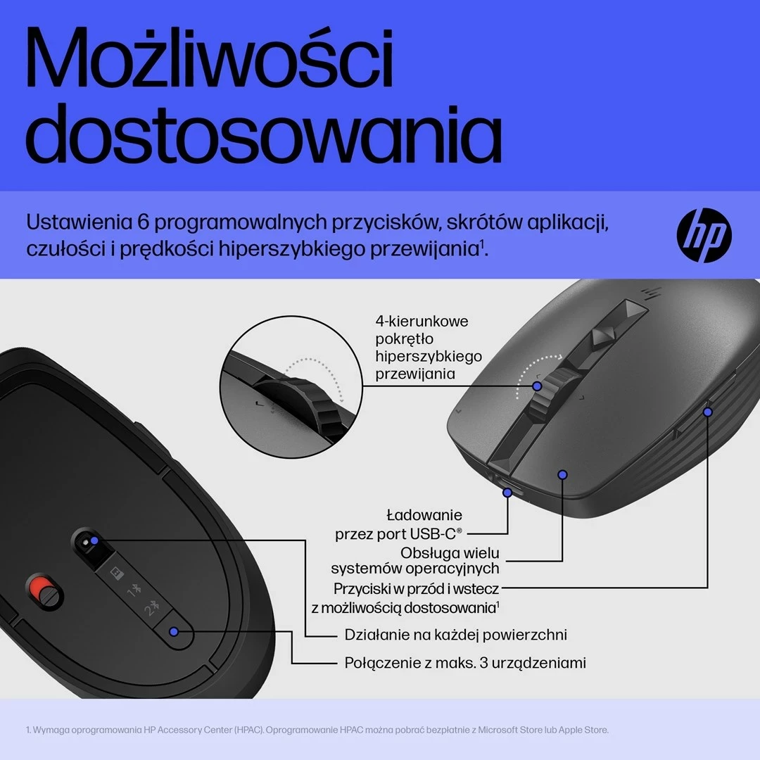 Maus HP 715 i rikarikueshëm për shumë pajisje, i zi