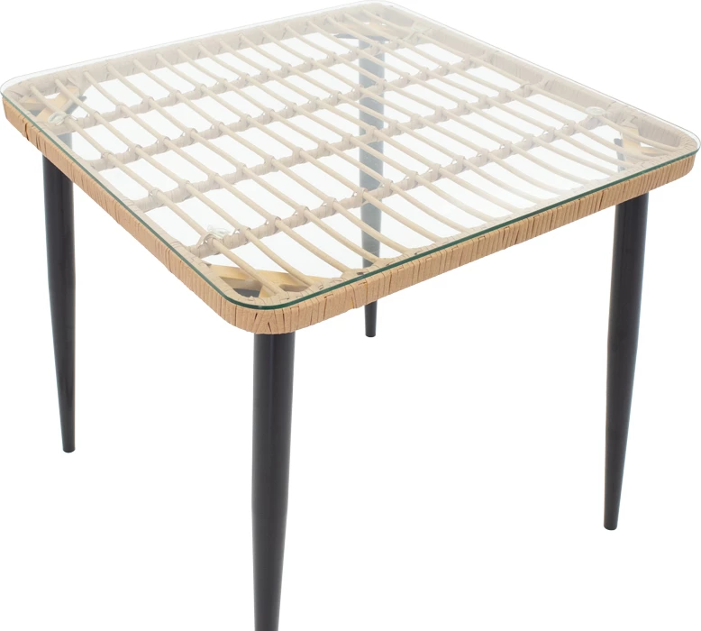 Set tavoline për ngrënie Naoki U, 3 pjesë,, ratan pe, ngjyrë natyrale dhe metal i zi, 80x80x78cm