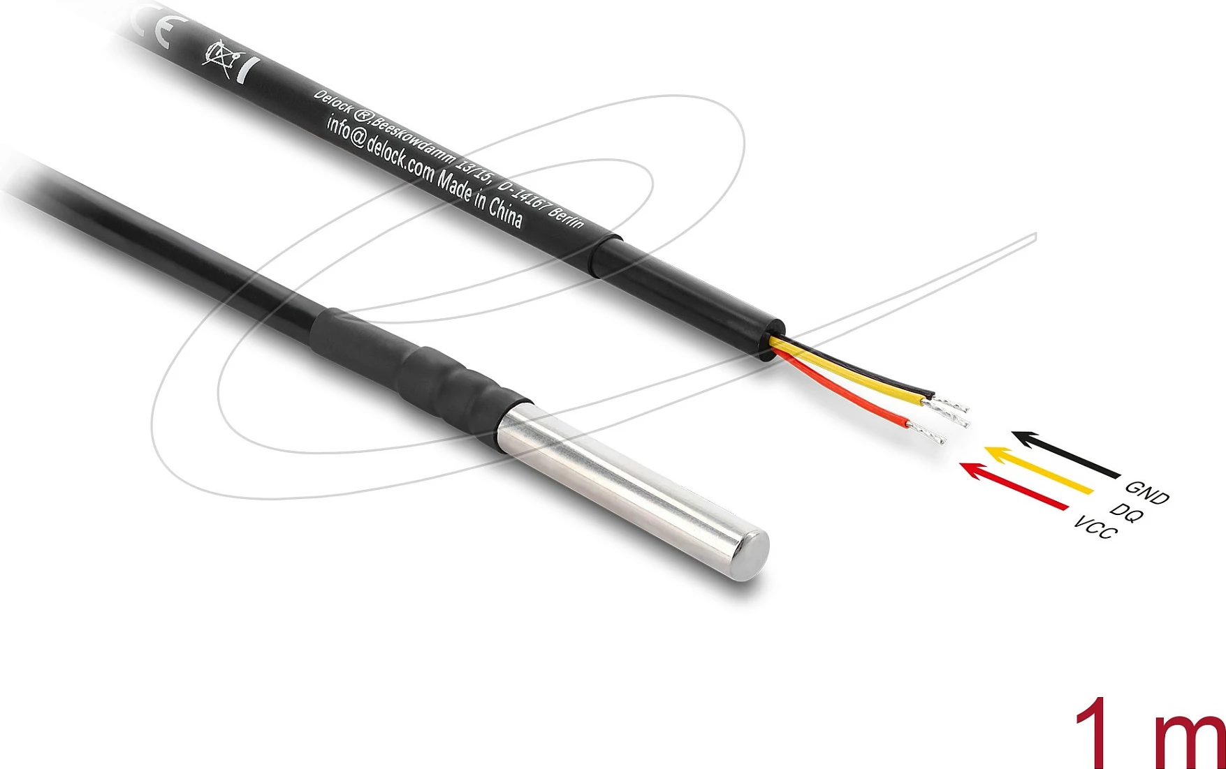 Sensor i temperaturës DeLOCK 91407, kabllo 1 m, -40 deri 150°C, PVC, i zi