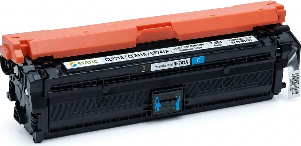 Toner STATIC Control i rimanuar kompatibil me HP CE271A/CE341A/CE741A, 7500 faqe, cian