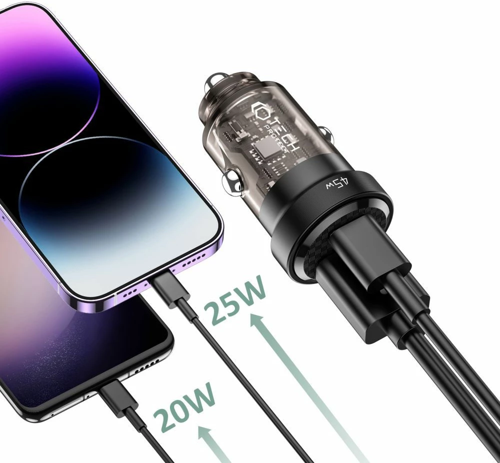 Karikues veture Tech-Protect CC45W, 45W, USB-C PD, USB-A QC 3.0, Zi