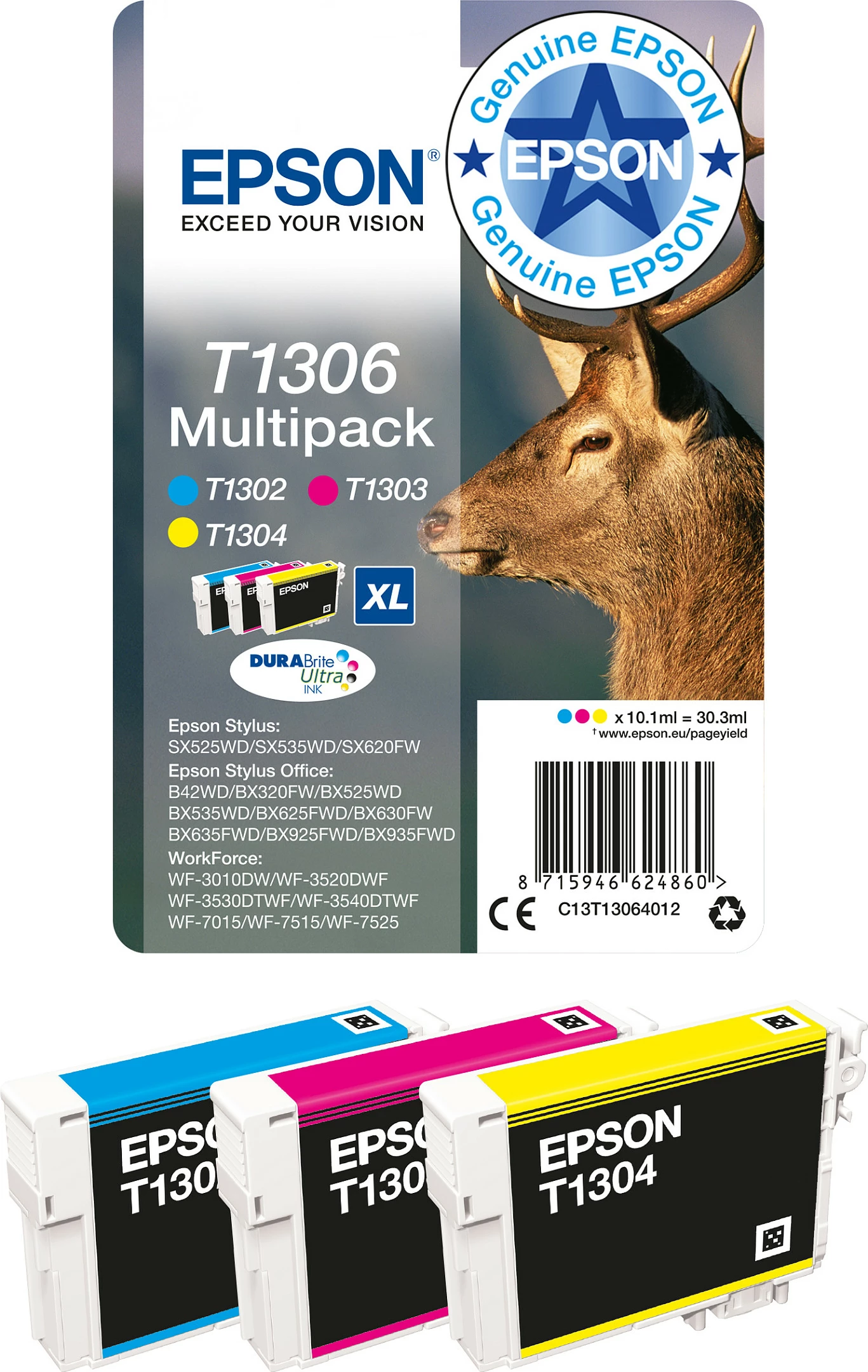 Kartrixha boje Epson T1306, Original XL Multipack 3 copë C/M/Y, DURABrite Ultra