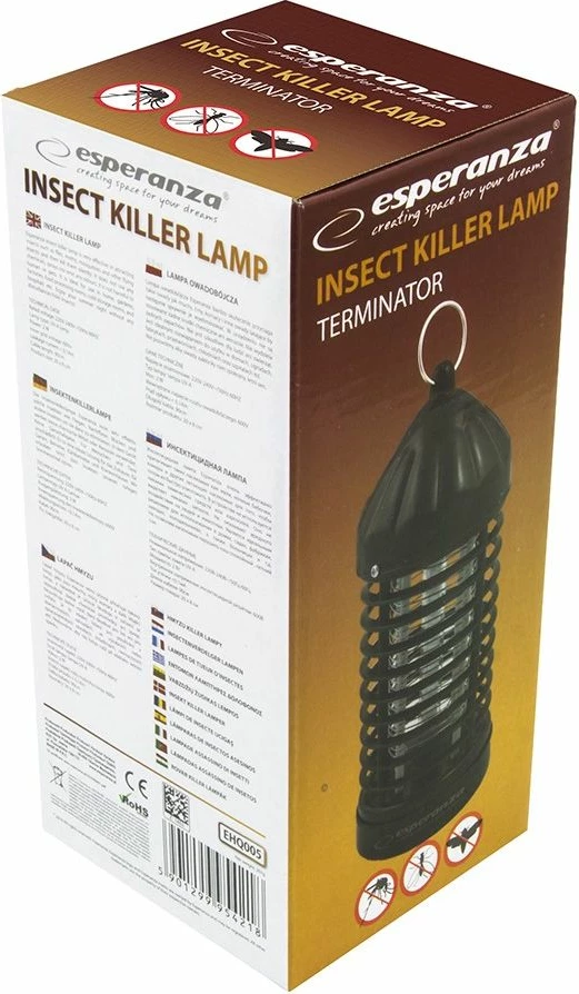 Lampë kundër insekteve Esperanza Terminator EHQ005, mbulim 35 m², e zezë