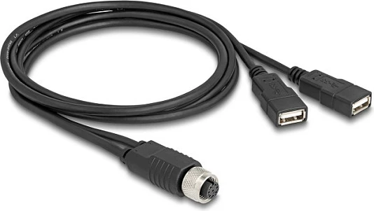 Kabllo adapter DeLOCK 60290, M12 në 2x USB-A (Femër/Femër), 1m, e zezë