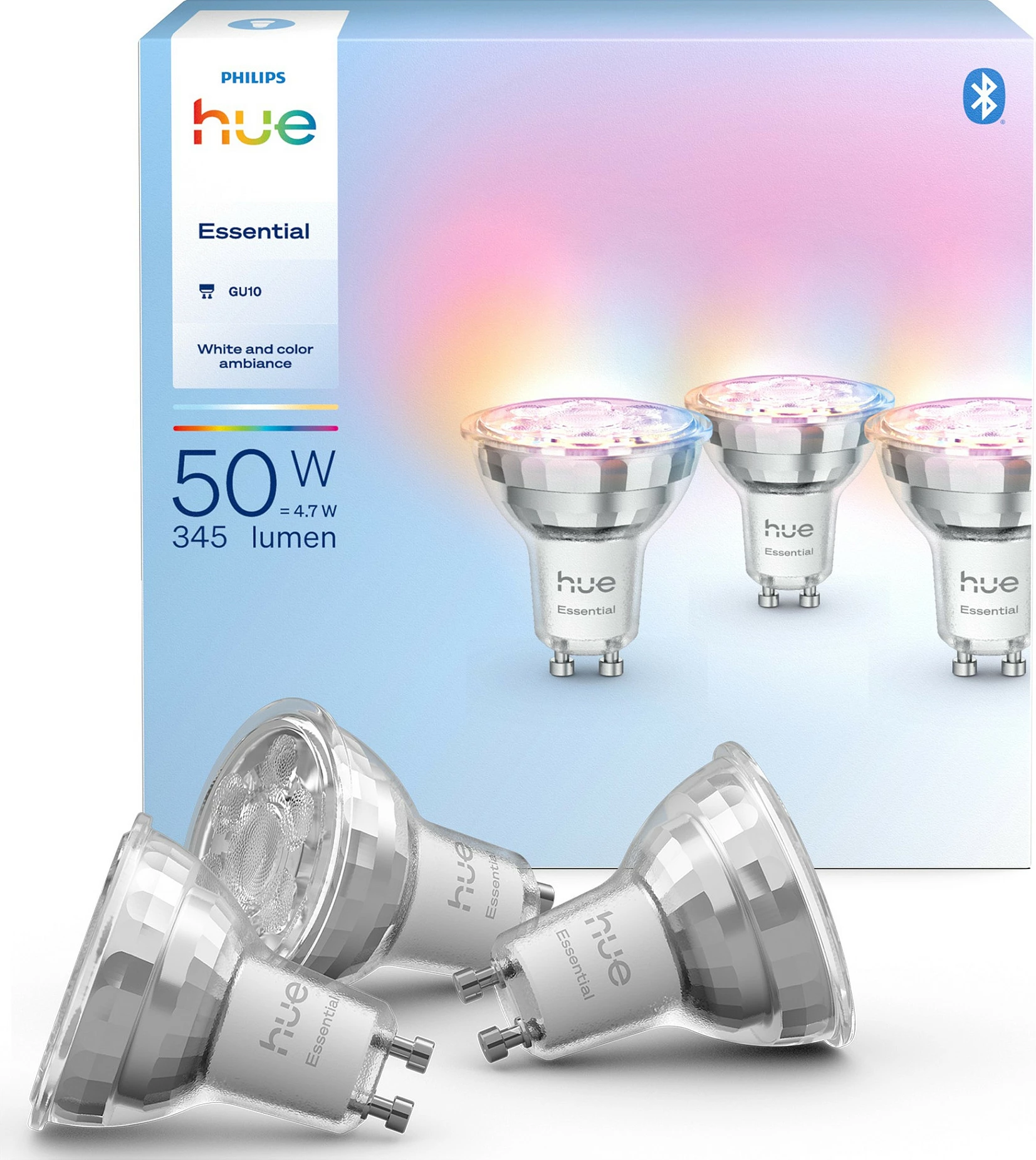 Llampa smart Philips Hue Essential WCA 345 GU10 3 copë