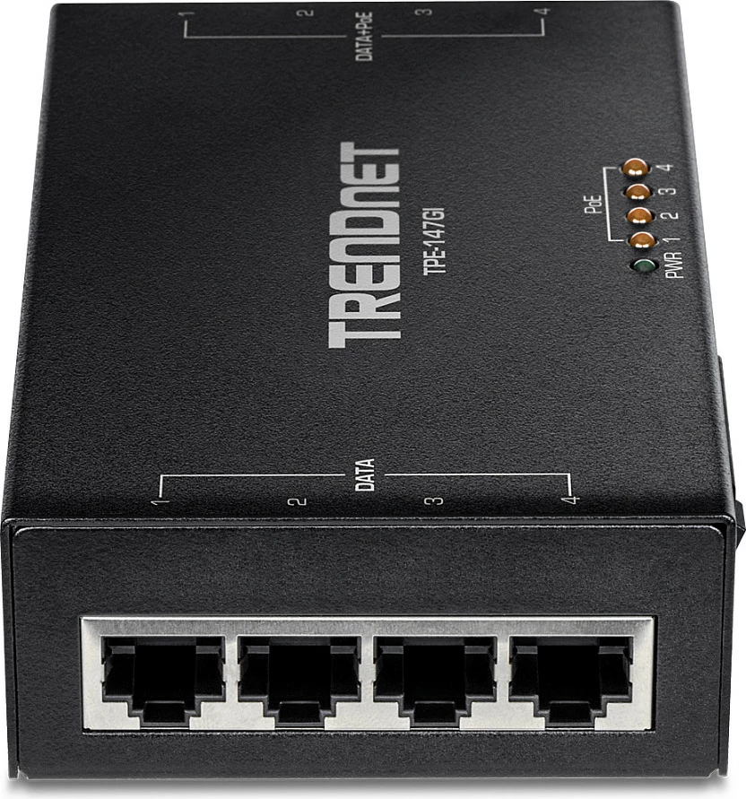 Injektor PoE+ Gigabit TRENDnet TPE-147GI, 4 porta, 65W, i zi