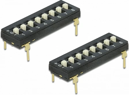 DIP switch DeLOCK, Tri-State, 8-pozicione, 2.54 mm, THT vertikal, 2 copë, i zi
