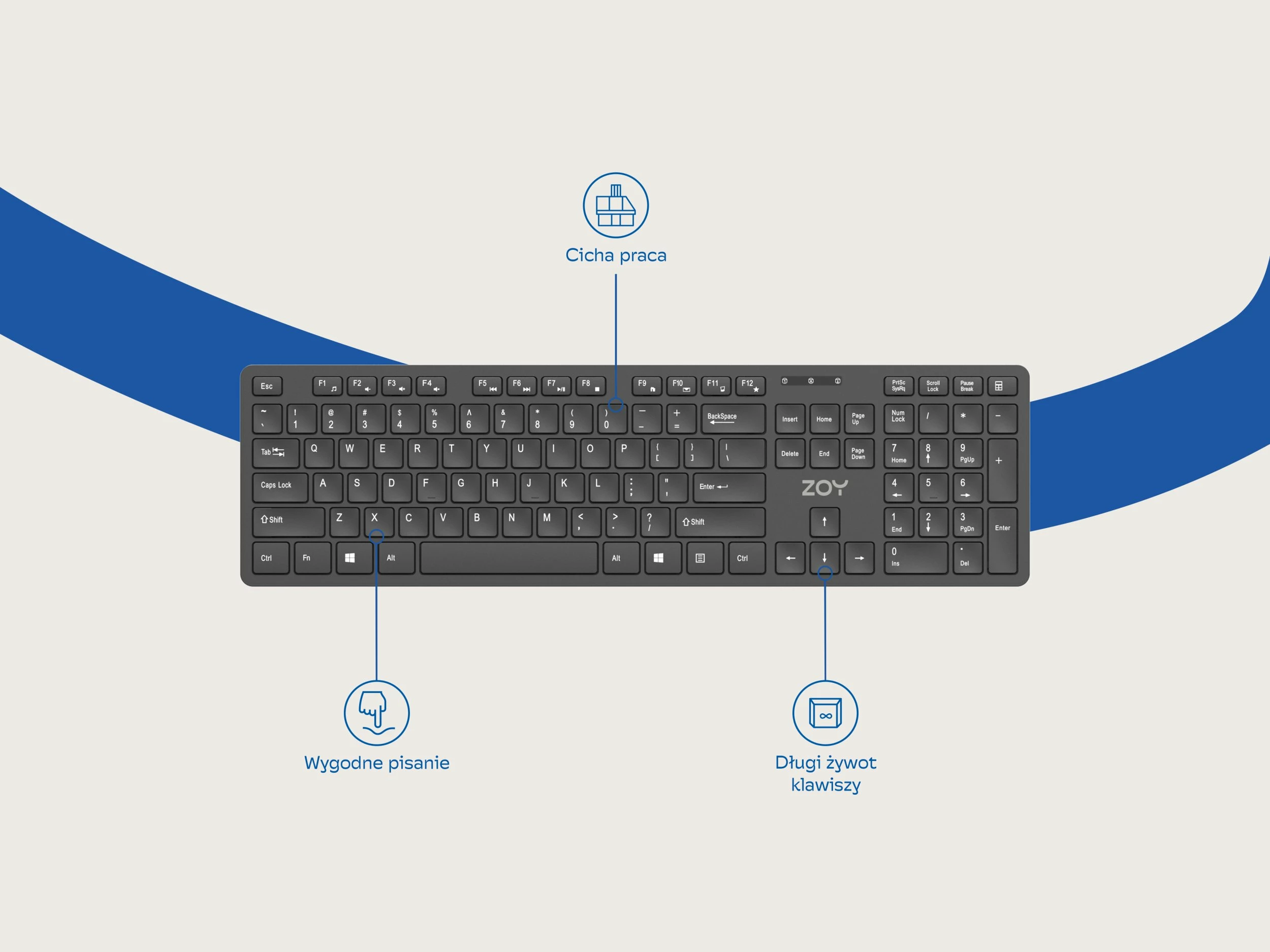Set tastierë + Maus wireless ZOY ZKM888 2.4GHz, layout US, 106 taste, Plug & Play, i zi