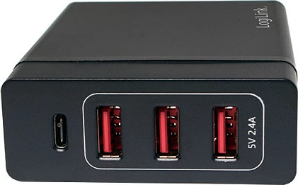 Adapter/karikues tavoline LogiLink, 3x USB-A + 1x USB-C, 60W, i zi