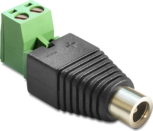 Adapter DC DeLOCK 65486, 2.5 x 5.5 mm në terminal bllok 2p, zi/gjelbër/argjendtë