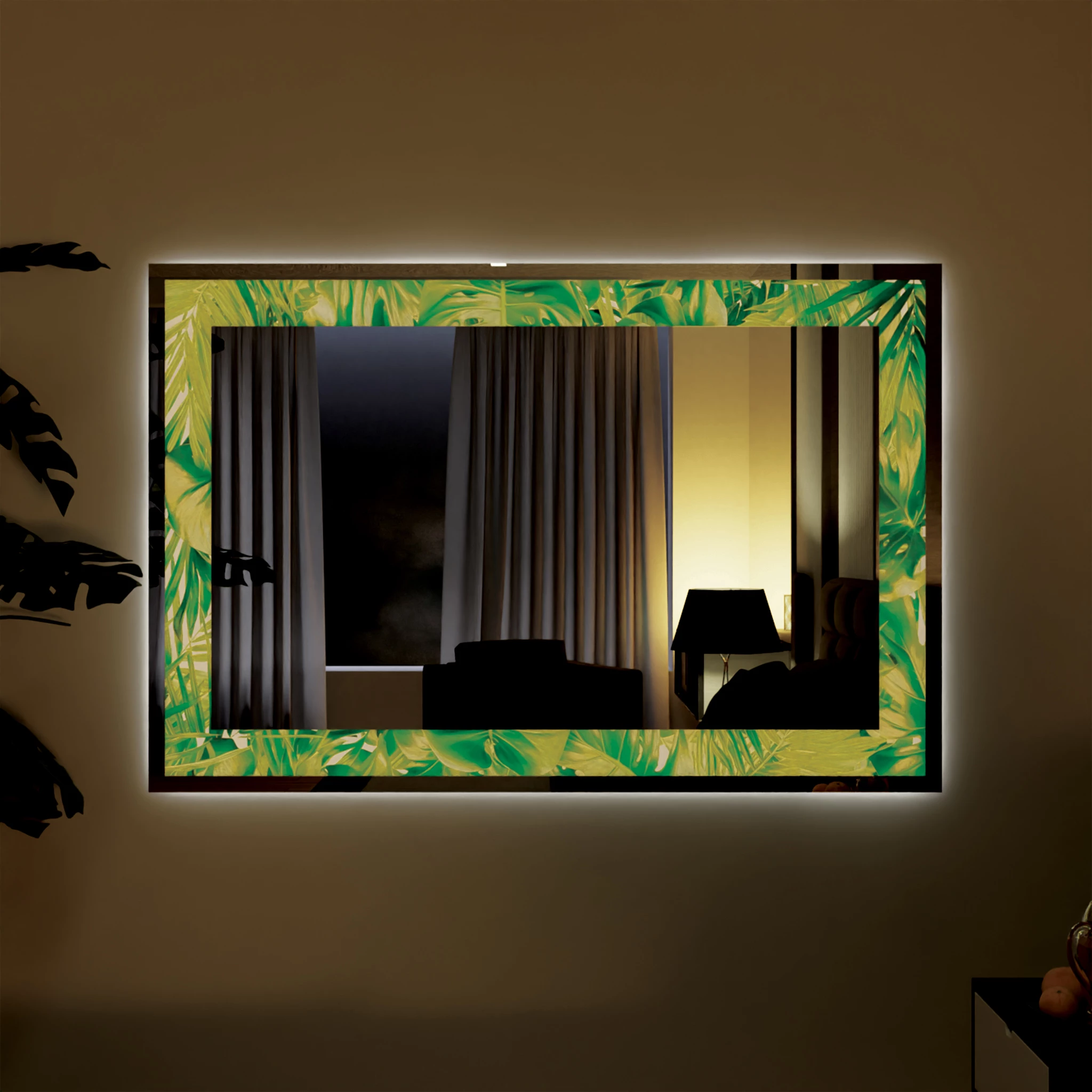 Pasqyre me led – Pasqyre me teksture tropikale natyre dhe LED te ftohte