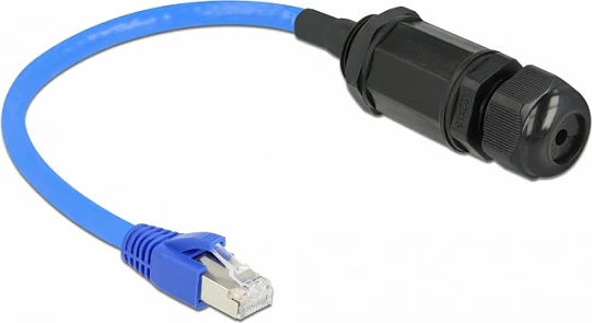 Kablë rrjeti DeLOCK RJ45 mashkull në RJ45 femër, Cat6, IP68, 0.25 m, zi/kaltër