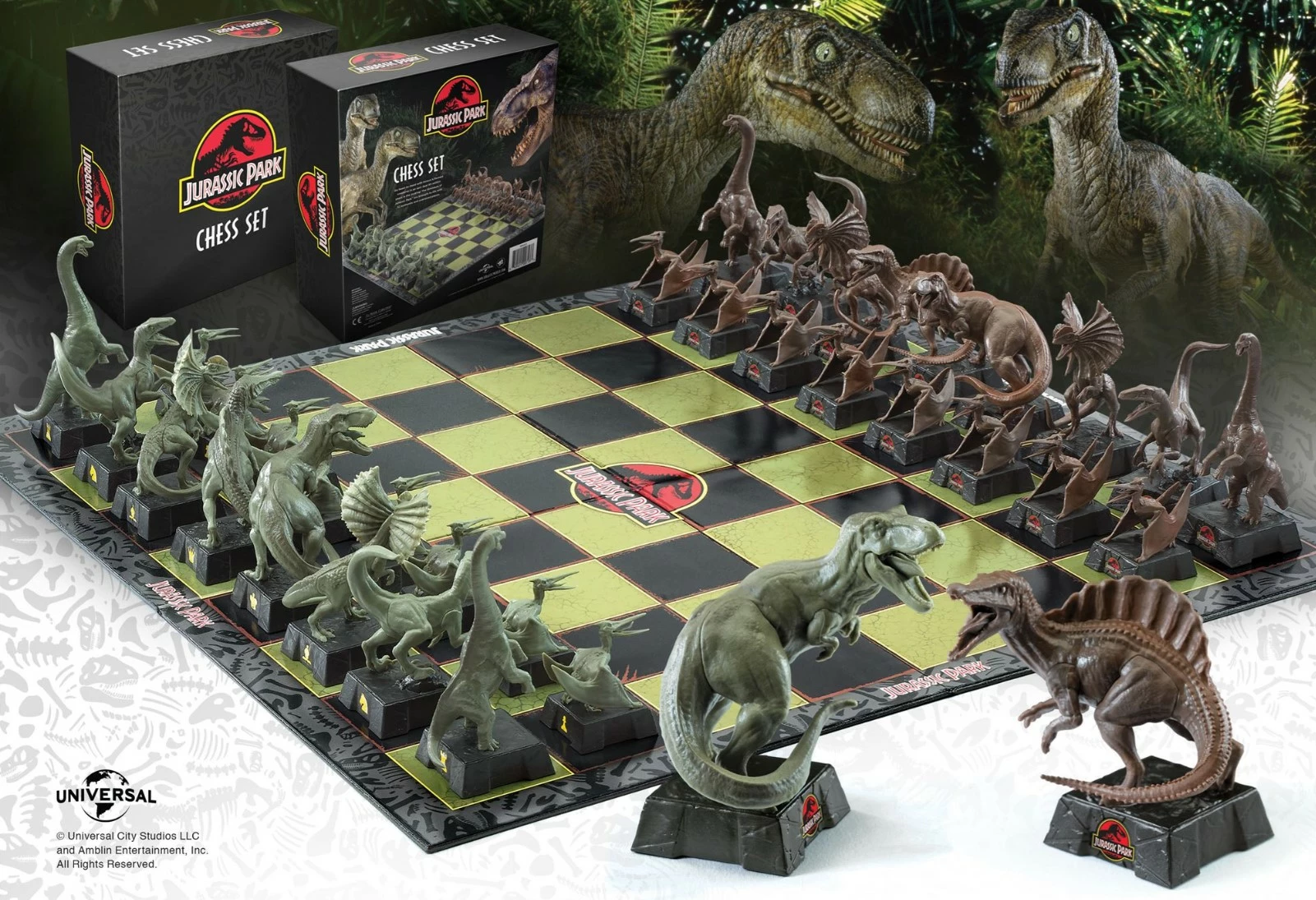 Set shahu Jurassic Park NOBLE COLLECTION Universal, 47 x 47 cm, 32 figura dinosauri