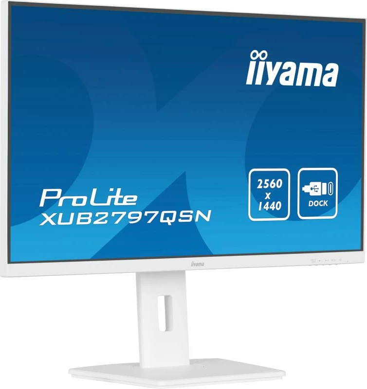 Monitor, iiyama, ProLite XUB2797QSN-W2, 27" QHD 2560x1440 IPS, USB-C dock dhe DisplayPort out, rregullim lartësie 150 mm me pivot, i bardhë