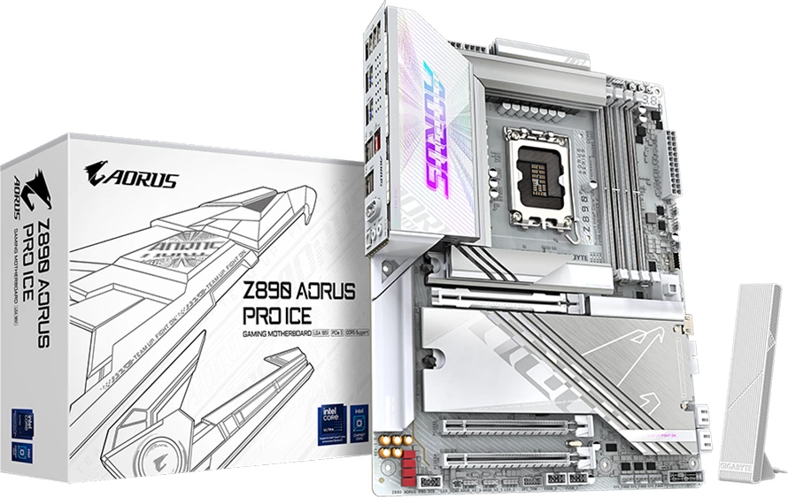 Pllakë amë GIGABYTE Z890 AORUS PRO ICE, LGA1851, ATX, 4x DDR5, Wi‑Fi 7, e bardhë