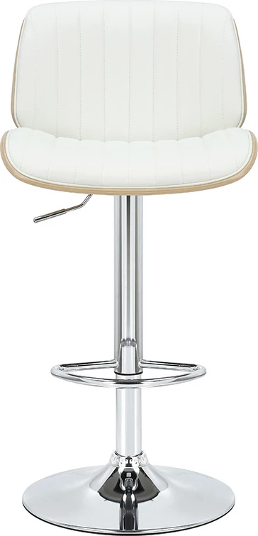 Karrige për bar Fern, palosëse, lëkurë artificiale e bardhë, dru natyral, metal krom, 48x50x88/108cm