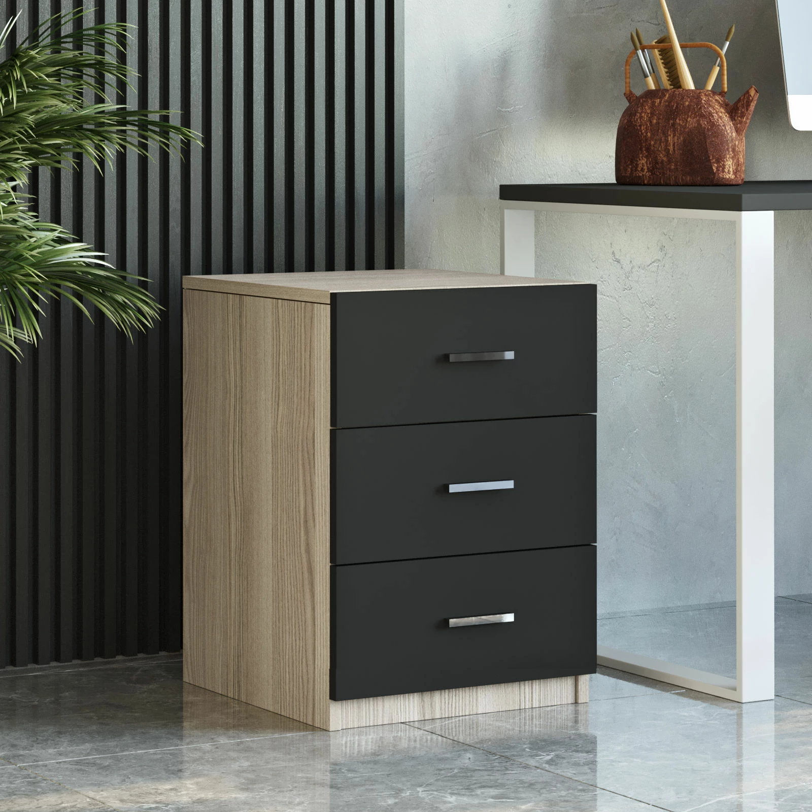 Set mobiljesh për zyre Hanah Home, Vo16-Ob, ngjyrë lis dhe e zezë