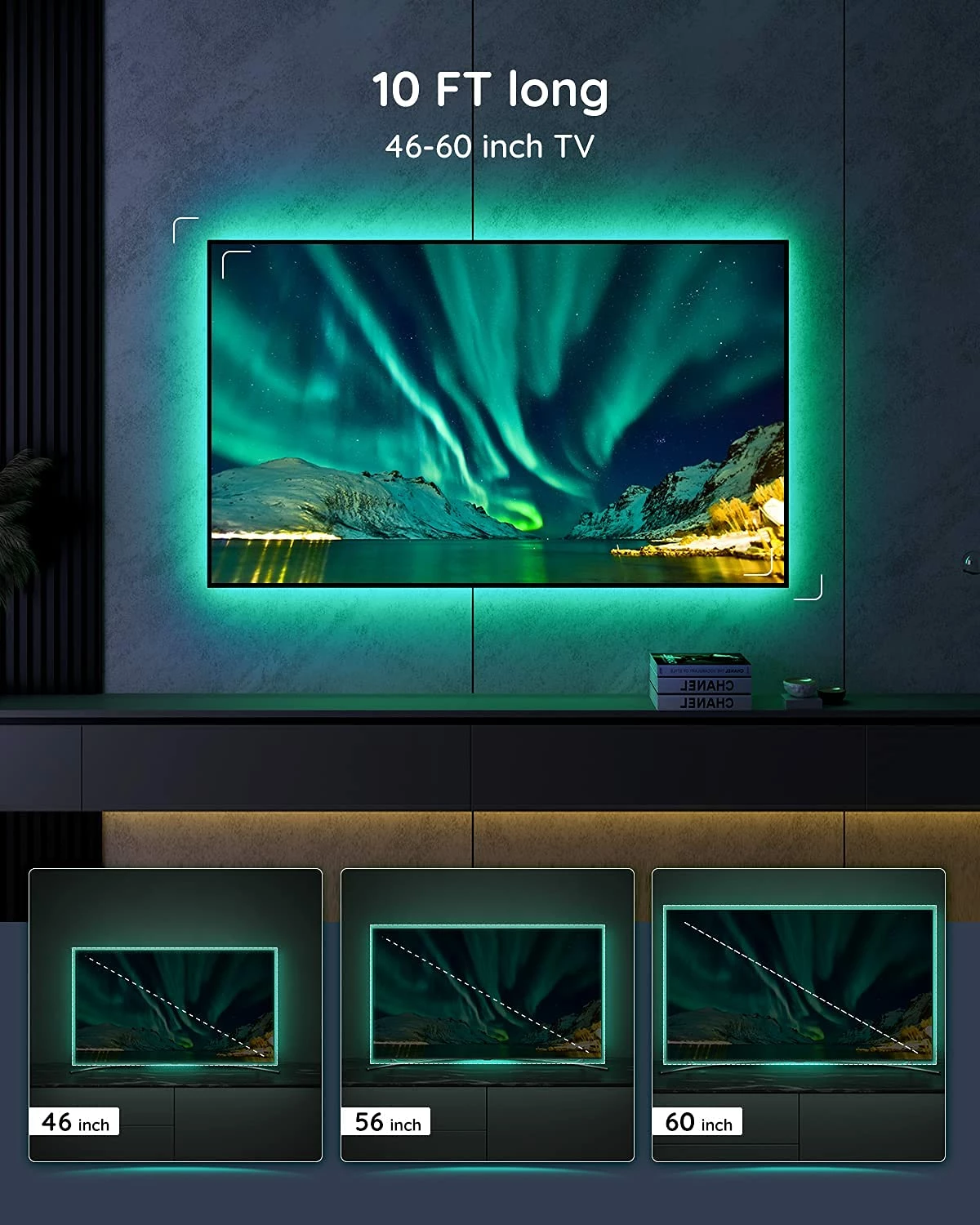 Dritë prapavije LED RGB për TV Govee Backlight 46-60\", 3 m, Bluetooth/USB, set 4 segmente