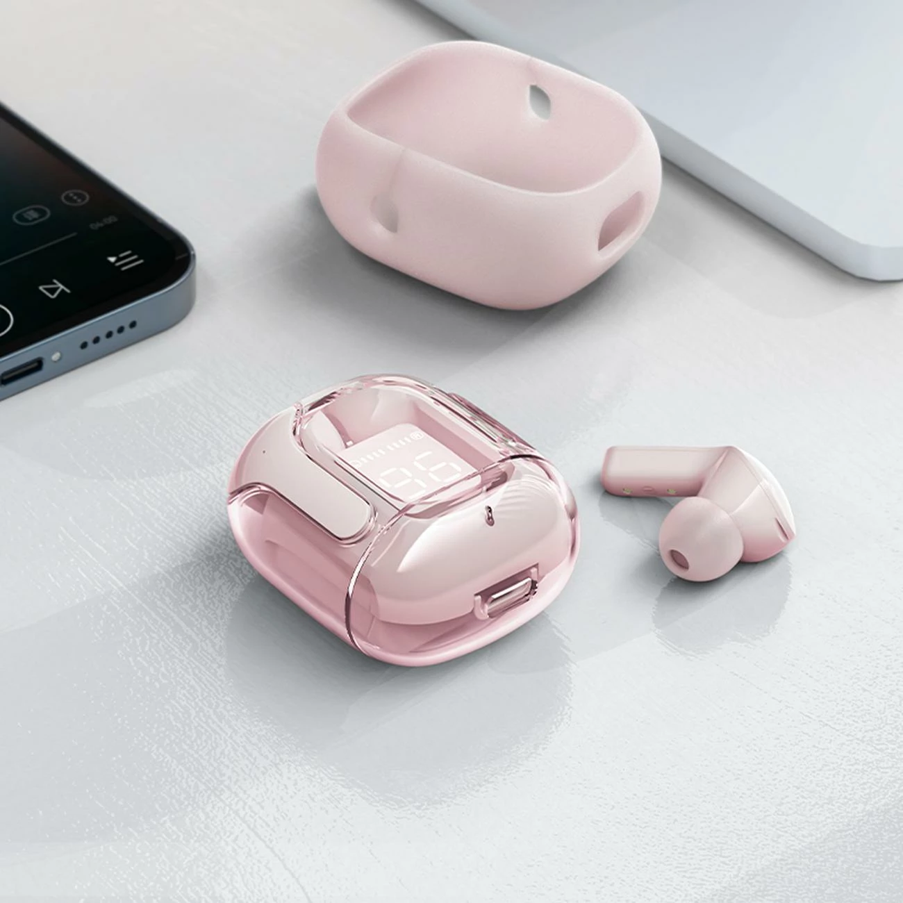 Kufje Acefast T6 TWS wireless, Bluetooth, me ekran LED, Blu