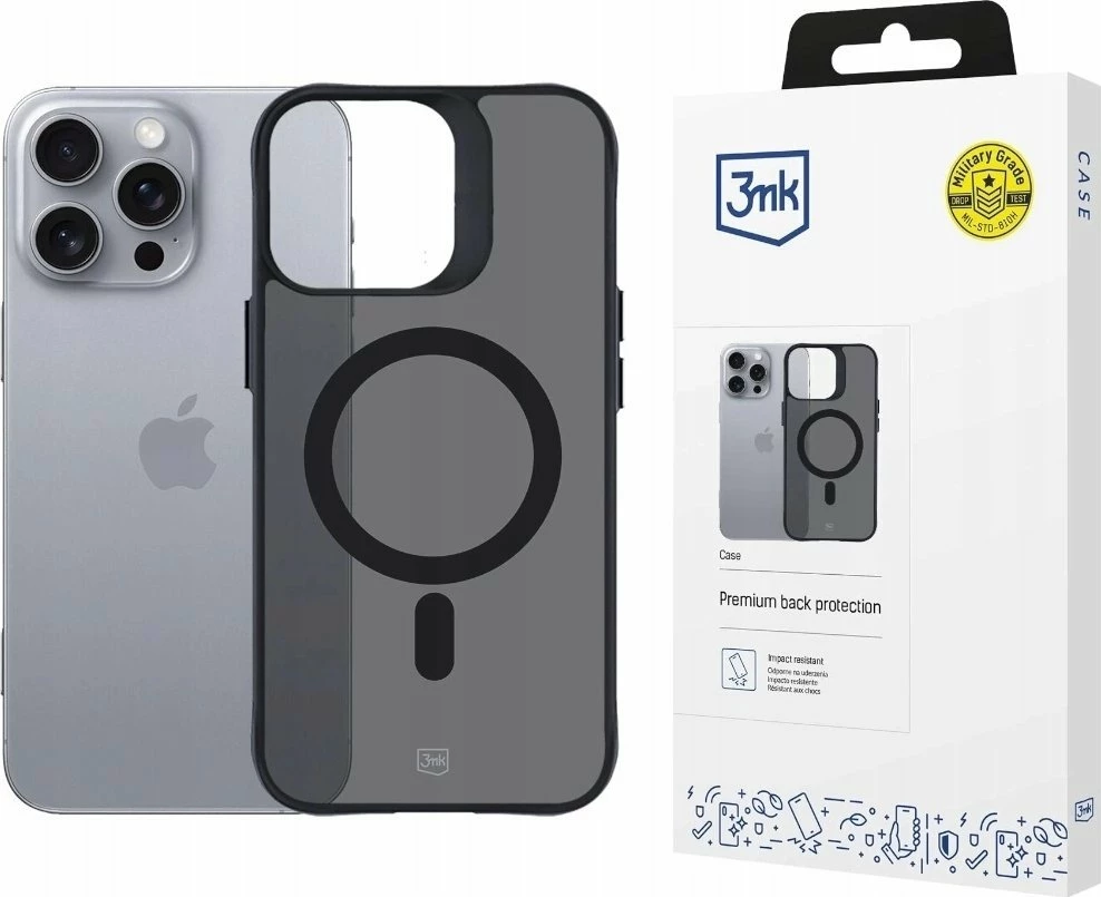 Mbështjellës 3MK Smoke MagCase për Apple iPhone 16 Pro Max, MagSafe, 2 mm, TPU/Polikarbonat, transparent i tymosur