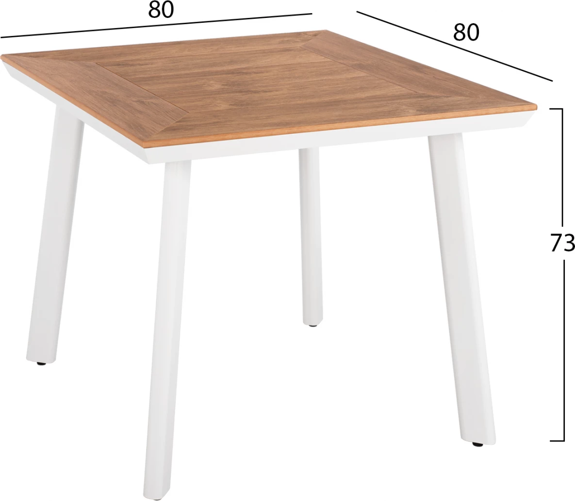 Set për ngrënie 3 copë, tavolinë alumini 80x80 & karrige me krahë të bardha FH11442
