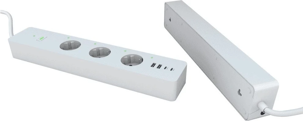 Shiriti i Mençur WOOX R6132 me WiFi, 3 priza AC, 2 porta USB 2.0, 2 porta USB-C, i bardhë