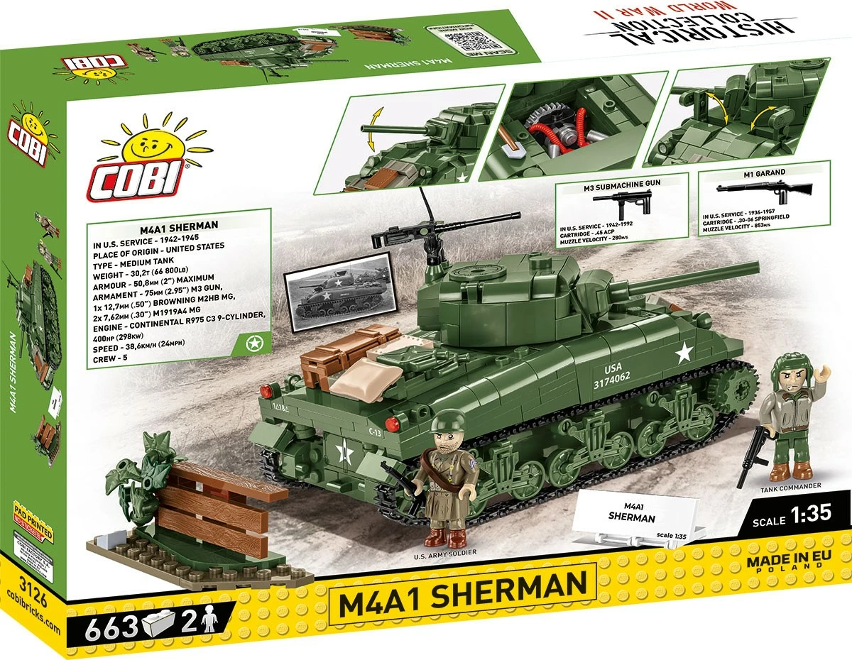 Set blloqesh Cobi M4A1 Sherman, 663 pjesë, me 2 figurina, Jeshile