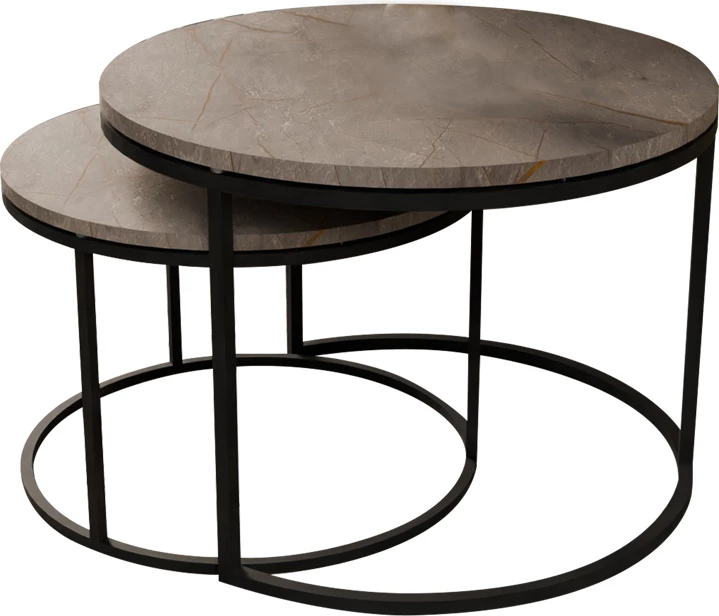 Tavolina kafeje Solme set 2 copë mermer gri melaminë-metal i zi