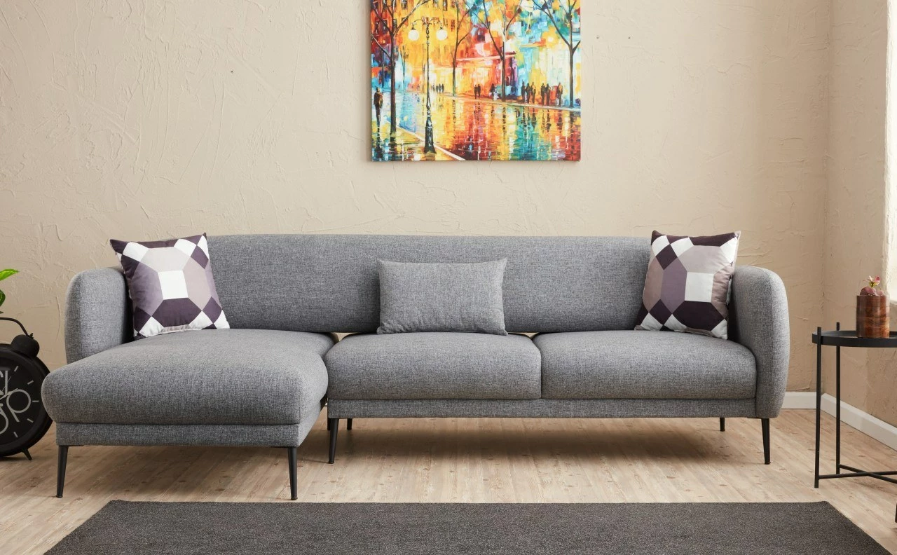 Kënd-sofë Venus L, ngjyrë gri, shndërrohet në krevat