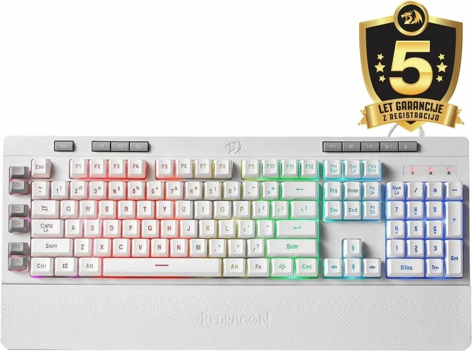 Tastierë gaming Redragon Shiva K512 RGB Full-size, me kabllo USB, membranë, me wrist rest, e bardhë