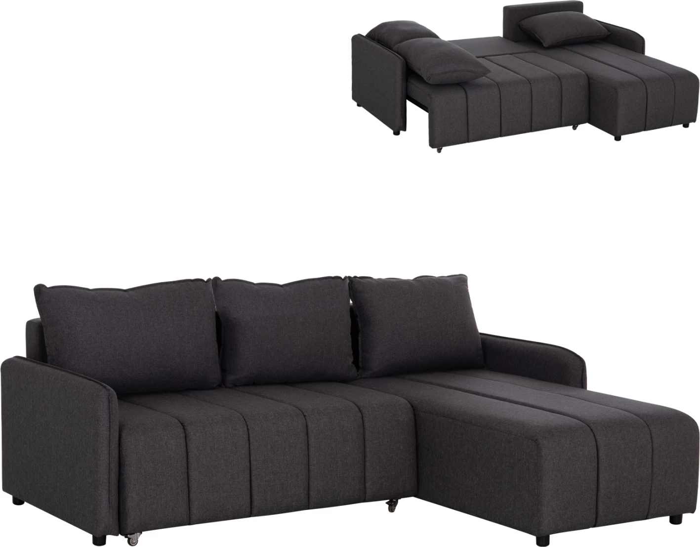 Kënd divan i kthyeshëm, shtrat, material gri, FREDI FH3312.01, 220x167x85cm