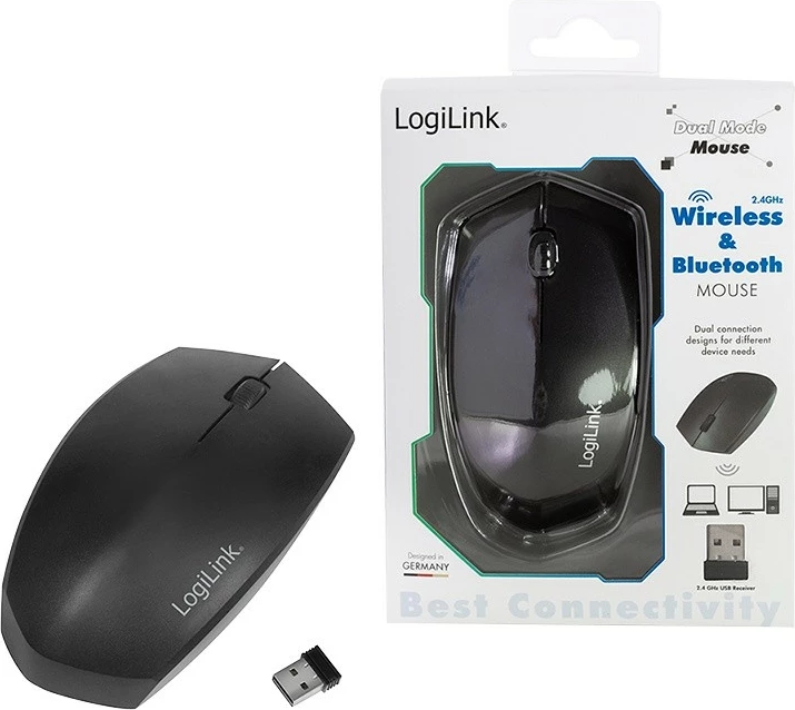 Maus ergonomik pa kabllo LogiLink ID0191 1200 DPI 2.4GHz/Bluetooth 4.2, e zezë