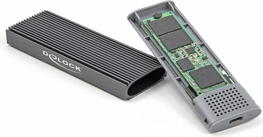 Kasë për SSD M.2 DeLOCK USB Type-C, NVMe/SATA, 10 Gbit/s, gri