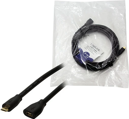 Kabllo USB 2.0 LogiLink, Micro-USB M në Micro-USB F, 3 m, e zezë