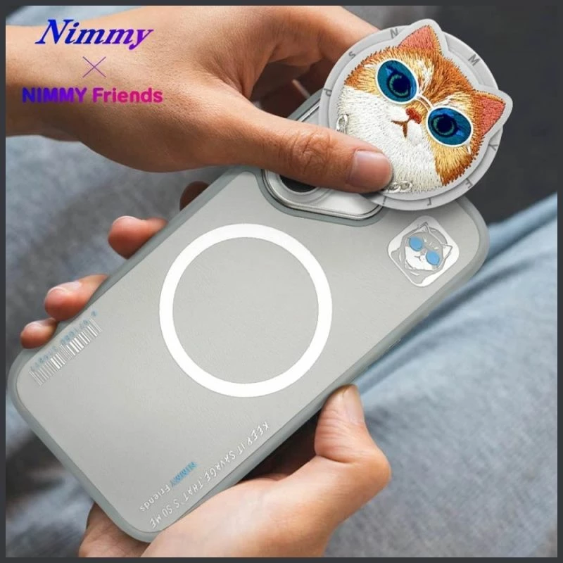 Kuti MagSafe Nimmy Glasses Cool Cat për iPhone 16, gri