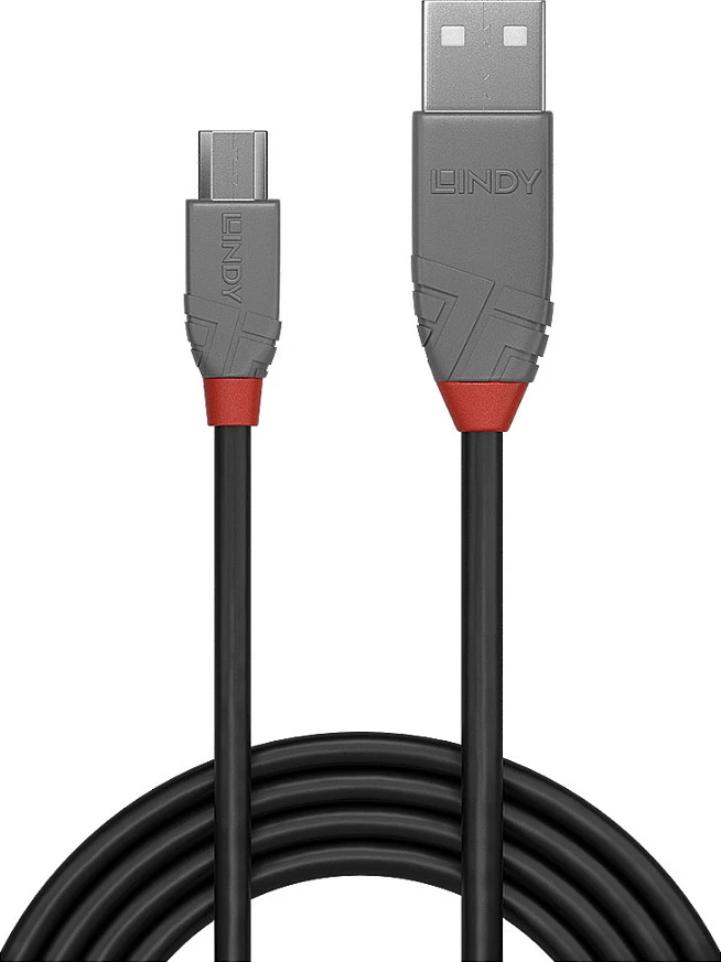Kabllo USB LINDY Anthra Line, USB-A në Micro-USB B, 2 m, USB 2.0, 480 Mbps, e zezë/gri