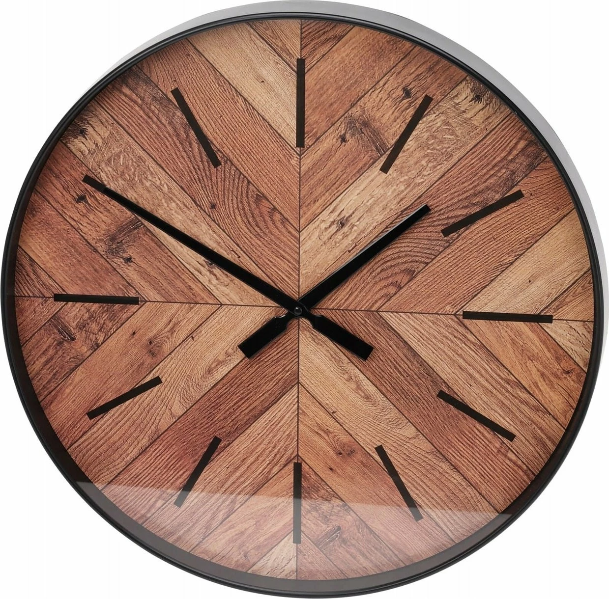 Orë muri Home Styling Collection Ø 51 cm, analog, dial imitim druri herringbone, me xham, kafe